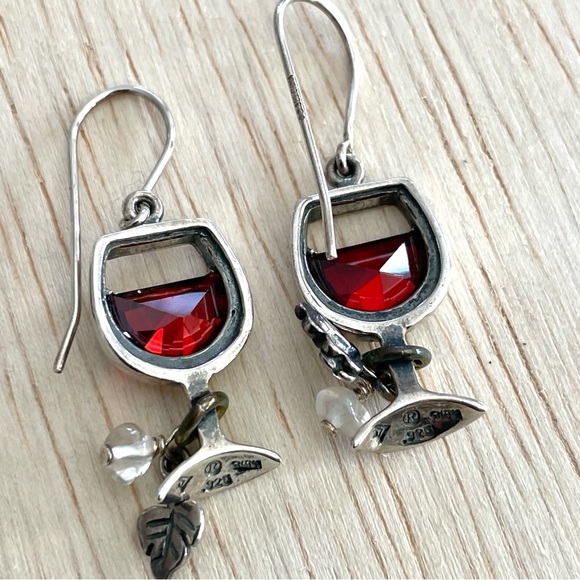 SILPADA Sterling Silver Earrings W1932 Red Wine Glass Charms French Wire - Picture 2 of 2